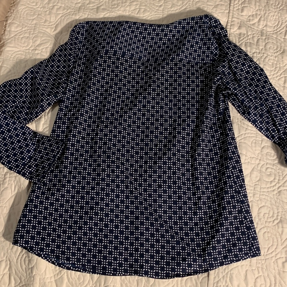 croft & barrow Navy and White Printed Button-Front Top - Picture 11 of 13